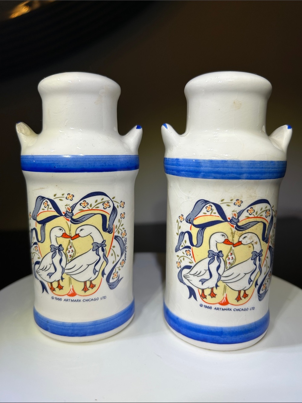 Vintage 1988 Artmark Country Goose Milk Can Salt and Pepper Shakers